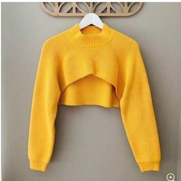 Anthropologie Knitted Cropped Sweater Pullover Yellow Size XSmall - Picture 1 of 7